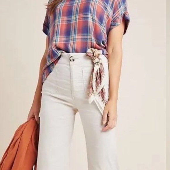 Anthropologie Cloth & Stone “Mallory” Button Back Flannel Plaid Short Sleeve Top - Picture 3 of 11